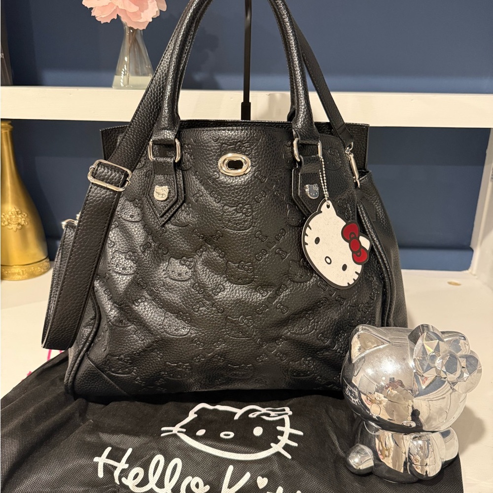 Vintage Hello Kitty Black Embossed Leather Tote - Picture 2 of 13
